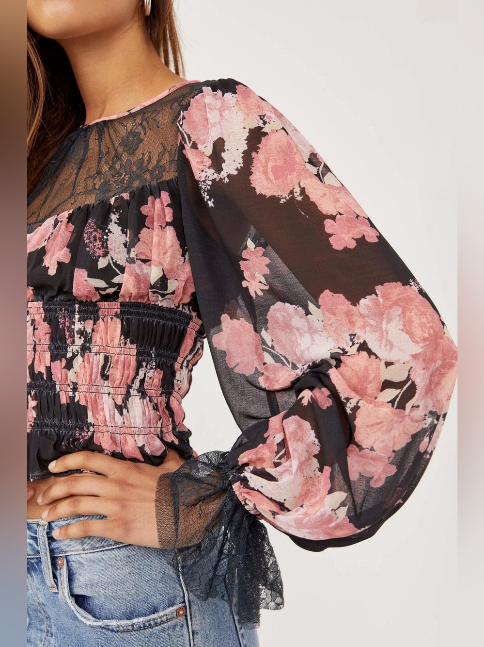 Free People Daphne Blouse Size M Floral Lace Romantic Goth Victorian Boho Chic